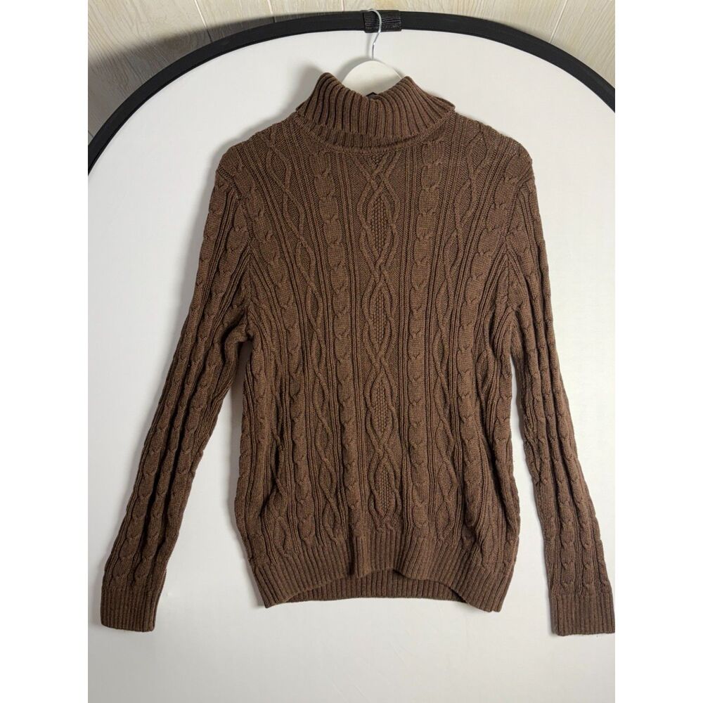Croft & Barrow XL Brown Cable Knit Turtleneck Sweater 100% Cotton